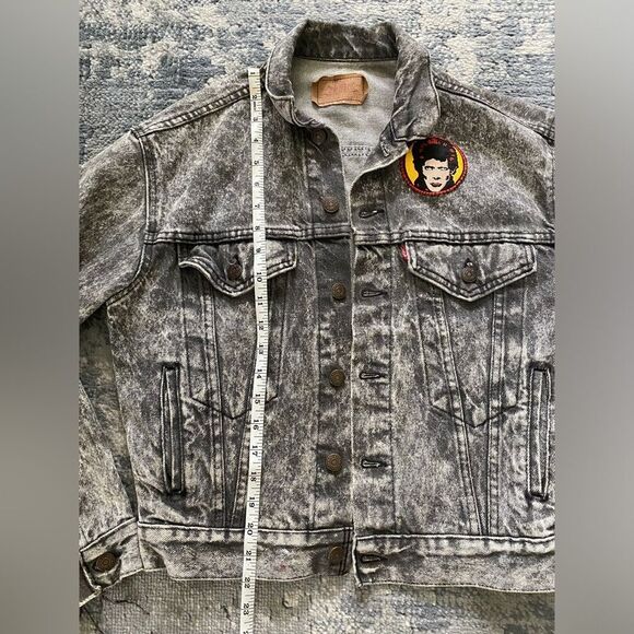 80s Vintage Levi’s 511 Distressed Acid Washed Black Jean Jacket, SZ Large - Picture 11 of 14